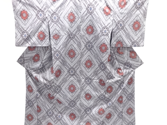 菱に花模様織り出し西陣伝承紬着物アンサンブル